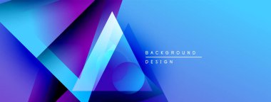 Soyut geometrik şekiller örtüşür, parlak mavi ve mor renkler yaratır. Modern tasarım teknoloji, yenilik, dijital sanat öneriyor.