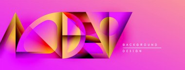 Soyut geometrik şekiller canlı renkleri harmanlarlar. Gradyan pembe, mor, turuncu dinamik görsel efekt yaratır. Modern tasarım ögesi.