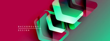 Soyut geometrik şekiller örtüşüyor, canlı renk eğimleri yaratıyor. Morumsu modern tasarım, deniz mavisi renkleri. Arkaplan ögeleri dinamik akışı önerir.