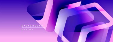 Soyut mor tasarım üst üste binen geometrik şekiller içerir. Gradyan arka plan modern görsel efekt yaratır. Minimalist stil.