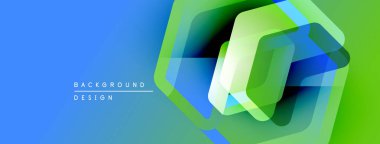 Soyut geometrik tasarım. Mavi, yeşil gradyanlar katmanlı şekiller yaratır. Dijital projeler için modern arka plan uygun. Temiz, canlı estetik..