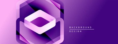 Soyut mor tasarım katmanlı geometrik şekiller içerir. Gradyan renkler modern, dinamik görsel efekt yaratır. Minimalist stil.