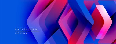 Soyut geometrik şekiller örtüşür, parlak mavi, pembe ve mor renkler yaratır. Arkaplan veya afişler için modern tasarım ögesi.