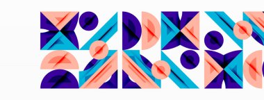 Soyut geometrik desen. Şekiller tekrar ediyor, renkli görsel ritim yaratıyor. Modern tasarım elementleri kompozisyona hakim.