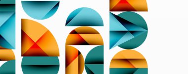 Soyut geometrik bileşim. Şekiller örtüşüyor, renkli desenler oluşturuyor. Tuğla, turuncu, kırmızı renkli modern tasarım..