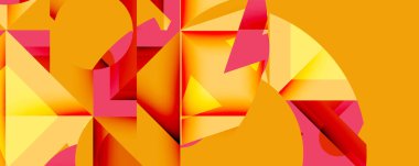 Soyut geometrik bileşim. Parlak sarı, turuncu, kırmızı şekiller kesişir ve dinamik görsel doku yaratır. Modern tasarım elemanları.