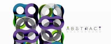 Modern grafik tasarımı. Üst üste binen daireler canlı desenler oluşturur. Mor, yeşil, gümüş renkler kompozisyona hakim. Temiz estetik.