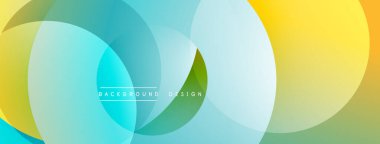 Soyut renkli daireler çakışıyor, dinamik eğimli arkaplan oluşturuyor. Modern tasarım elementleri yenilik ve enerji öneriyor.