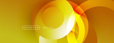 Soyut sarı tasarım, üst üste binen daireler. Gradyan gölgeler dinamik görsel efekt yaratır. Çeşitli projeler için modern arkaplan.