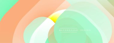 Soyut sıvı şekilleri örtüşür ve yumuşak renk değişimleri yaratır. Şeftali, nane renkleri tasarıma hükmediyor, modern estetik.