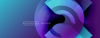 Soyut gradyan katmanlar dinamik görsel efekt yaratır. Mavi, mor renkler harmanlanarak dairesel şekiller oluşturuyor. Arka planlar için modern tasarım ögesi.