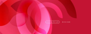 Soyut kırmızı tasarım özellikleri üst üste binen yuvarlak şekiller. Gradyan gölgeler dinamik görsel efekt yaratır. Minimalist tarz, modern estetik.