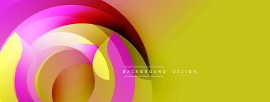 Soyut renkli tasarım, üst üste binen daireler, gradyanlar. Sarı, pembe, kırmızı renkler dinamik görsel efekt yaratır. Modern arkaplan dokusu.
