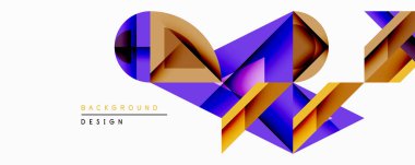 Soyut geometrik tasarım üst üste binen şekiller, canlı mor, altın rengi. Modern estetik, dinamik kompozisyon, uygun arkaplan unsuru. Temiz çizgiler, eğimler derinlik yaratır.