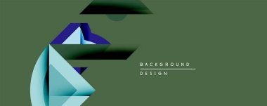 Soyut geometrik şekiller örtüşür, katmanlı etki yaratır. Koyu yeşil arka plan, deniz mavisi ve deniz mavisi elementlere zıtlık sağlar. Sancaklar ve sunumlar için modern tasarım uygun.