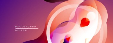 Soyut sıvı şekiller, canlı renklerin karışımı. Modern tasarım, pürüzsüz eğimler dinamik kompozisyon yaratır. Mor, pembe, turuncu renkler egemen.