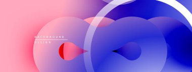 Soyut gradyanlar, üst üste binen daireler canlı bir görüntü yaratır. Yumuşak pembeler derin maviye karışır, modern tasarım elementi.