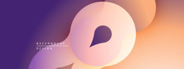 Soyut eğim arkaplanı. Üst üste binen şekiller yumuşak görsel akış yaratır. Mor, turuncu renkler kompozisyona hakim. Minimalist tasarım.