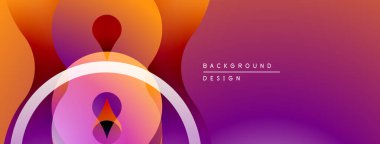 Soyut eğimler akışkan şekiller yaratır. Sıcak renkler baskın, turuncudan mora dönüşüyor. Minimalist tasarım, modern estetik.