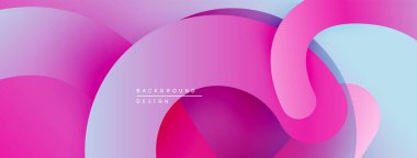 Soyut sıvı şekiller, canlı pembeler, maviler modern arka plan yaratır. Yumuşak eğimler, üst üste binen biçimler hareket, derinlik.