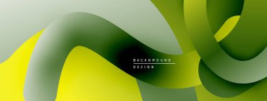 Soyut sıvı şekilleri, gradyanlar, sarı, yeşil renkler. Arka planlar ve sunumlar için modern tasarım öğesi. Düz eğriler dinamik bileşim oluşturur.