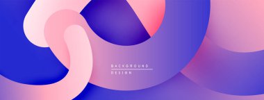 Soyut sıvı şekilleri örtüşür, canlı gradyanlar yaratır. Pembe, mor, mavi renkler kompozisyona hakim. Modern tasarım ögesi.