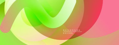 Soyut sıvı şekiller, canlı renklerin karışımı. Yeşil, sarı, pembe renkler dinamik kompozisyon yaratır. Modern tasarım ögesi.