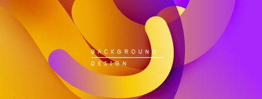 Soyut akışkan şekiller harmanlanarak, canlı bir arkaplan oluşturur. Modern tasarım sıcak sarı, turuncu ve mor renklere sahiptir..