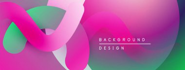 Soyut sıvı şekiller, canlı pembeler, yeşiller, morlar harmanlanır. Arka planlar ve sunumlar için modern tasarım öğesi. Yumuşak eğimler derinlik yaratır.