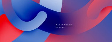 Soyut sıvı şekilleri, canlı maviler, kırmızılar dinamik arkaplan oluşturur. Yumuşak eğimler hareketi, derinliği gösterir. Modern tasarım ögesi.