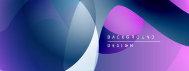 Soyut sıvı şekilleri örtüşür, canlı gradyanlar yaratır. Mor, mavi renkler tasarımda baskın, modern estetik. Minimalist metin mevcut.