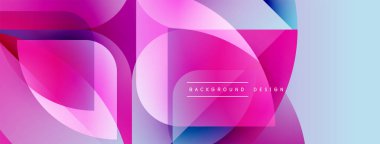 Soyut geometrik şekiller örtüşür, canlı pembeler, maviler, beyazlar yaratır. Modern tasarım elementleri dinamik görsel deneyim önerir.