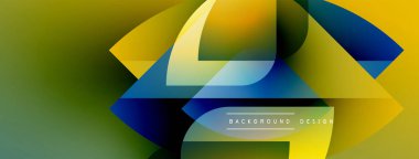 Soyut geometrik tasarım canlı sarı, mavi, yeşil gradyan içerir. Modern kompozisyon dinamik hareket ve gösterişli sunum öneriyor.