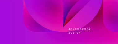 Soyut mor tasarım. Düz eğriler dinamik şekiller yaratır, gradyanlar derinlik ekler. Metin arka plan tasarımı okur. Modern estetik.