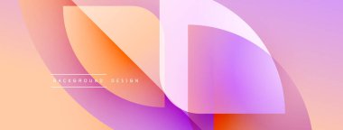 Soyut şekiller örtüşür, yumuşak eğimler yaratır. Şeftali, mor, turuncu renkler tasarımda baskın. Minimum metin mevcut, modern estetik.