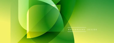 Soyut yeşil eğimli arkaplan. Üst üste binen şekiller dinamik görsel efekt yaratır. Çeşitli projeler için modern tasarım ögesi.