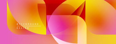Soyut geometrik şekiller canlı turuncu, sarı ve pembe renkleri harmanlarlar. Modern tasarım dinamik görsel etki yaratır.