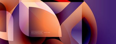 Soyut geometrik şekiller örtüşüyor, canlı turuncu ve mor renkler yaratıyor. Modern tasarım dijital sanat, arkaplan dokusu öneriyor.