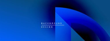 Soyut mavi gradyanlar dinamik şekiller oluştururlar. Metin, kompozisyon içerisindeki arkaplan tasarımını okur. Minimalist estetik, modern his.