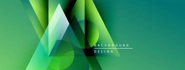 Soyut geometrik şekiller örtüşür, canlı yeşil gradyan etkisi yaratır. Sancaklar ve sunumlar için modern tasarım uygun.