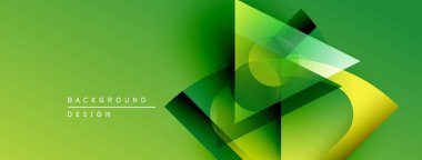 Soyut geometrik şekiller örtüşüyor, canlı yeşil, sarı renkler yaratıyor. Modern tasarım yenilik, enerji, dinamizm öneriyor.