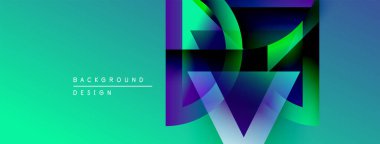 Soyut geometrik tasarım canlı gradyanlar içerir. Turkuaz, mor renkler modern görsel etki yaratır. Minimalist metin kompozisyonu.