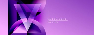 Soyut mor tasarım katmanlı geometrik şekiller içerir. Renkler derinlik yaratır, modern estetik. Metin arkaplan tasarımı okur.