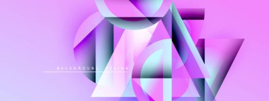 Soyut geometrik şekiller, canlı pembeler, morlar modern tasarım yaratır. Üst üste binen katmanlar derinlik ve hareket olduğunu gösteriyor. Mevcut en küçük metin.
