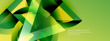 Soyut geometrik şekiller örtüşüyor, canlı yeşil, sarı renkler yaratıyor. Arkaplan ve sunumlar için modern tasarım ögesi.