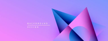 Soyut geometrik şekiller örtüşüyor, canlı mor, pembe, mavi renkler yaratıyor. Arkaplan ve sunumlar için modern tasarım ögesi.