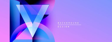 Soyut tasarım canlı mor, mavi gradyanlar içerir. Geometrik şekiller dinamik görsel etki yaratır. Modern estetik, uygun arkaplan ögesi.