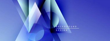 Soyut mavi tasarım üst üste binen şekiller, gradyanlar. Modern estetik, arka planlar ve sunumlar için uygun. Temiz, dinamik bileşim.