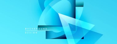 Soyut mavi tasarım üst üste binen şekiller, gradyanlar. Metin elementleriyle modern arkaplan, temiz estetik.