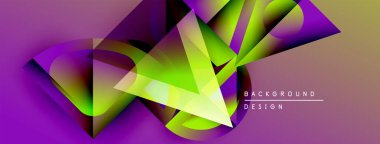 Soyut geometrik şekiller canlı mor, yeşil ve sarı renkleri harmanlarlar. Modern tasarım dinamik enerjiyi, görsel ilgiyi çağrıştırıyor.